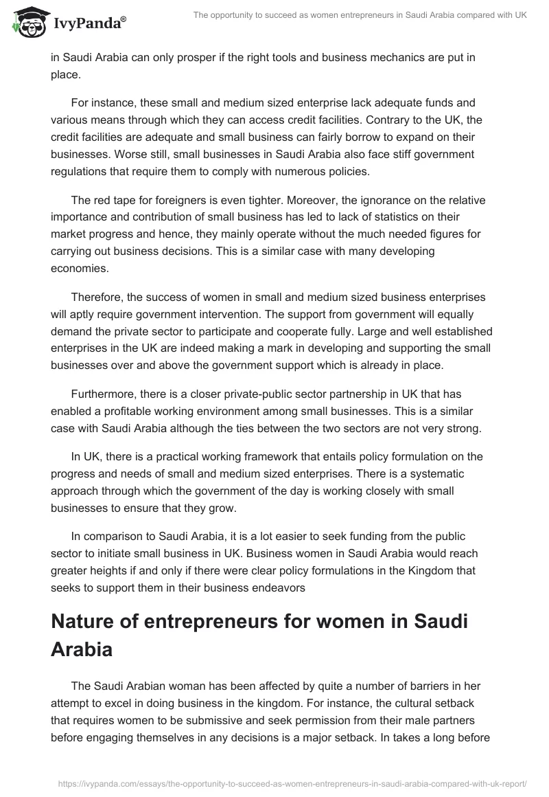 The Opportunity to Succeed as Women Entrepreneurs in Saudi Arabia Compared With UK. Page 4