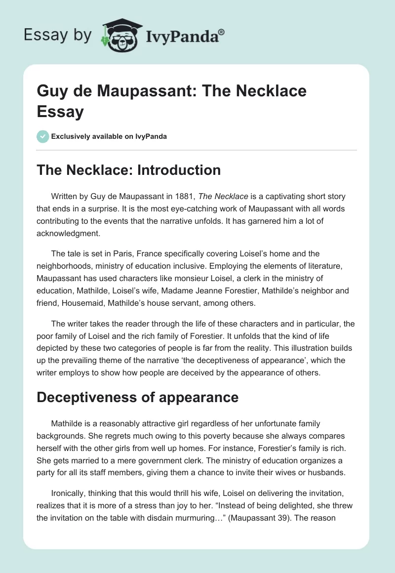 Guy de Maupassant: "The Necklace" Essay. Page 1