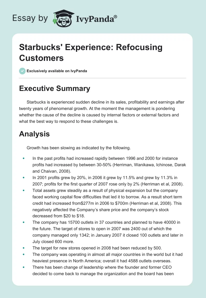 Starbucks' Experience: Refocusing Customers. Page 1