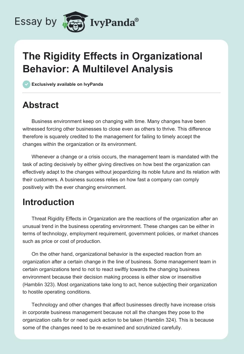 The Rigidity Effects in Organizational Behavior: A Multilevel Analysis. Page 1
