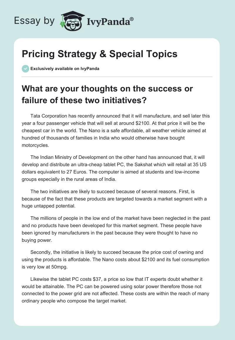 Pricing Strategy & Special Topics. Page 1