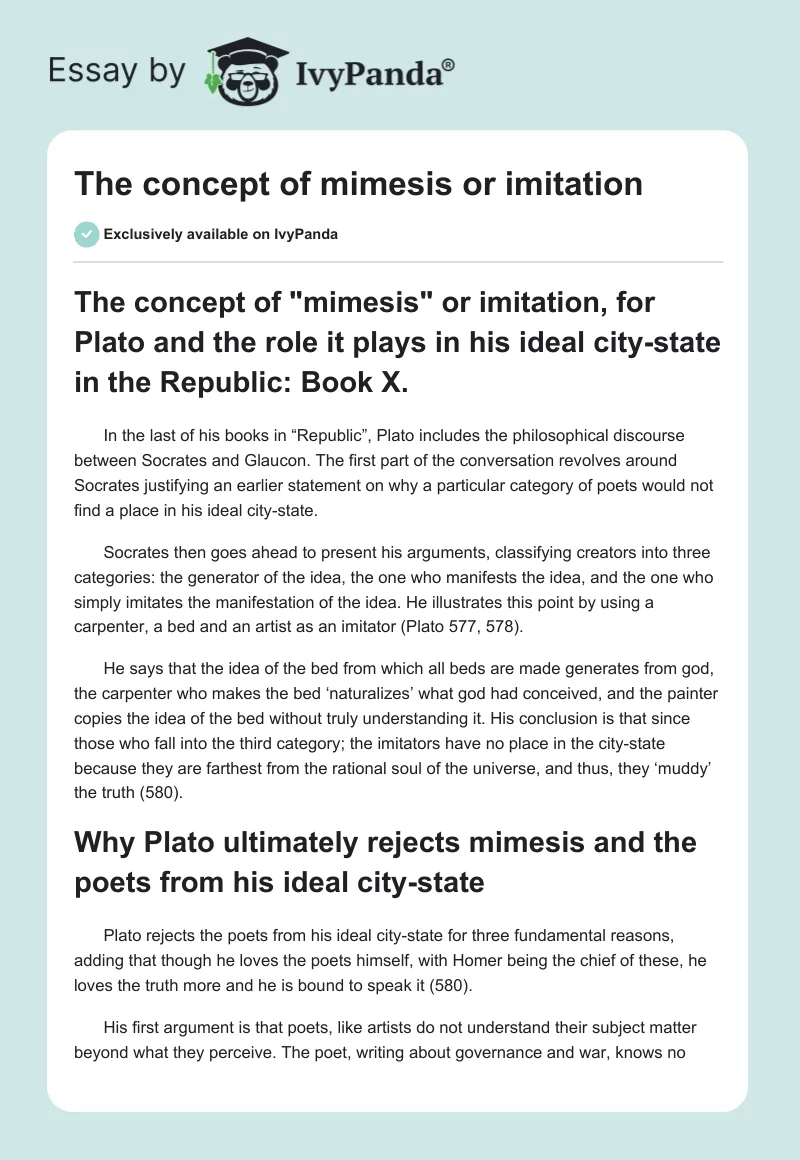 The concept of "mimesis" or imitation. Page 1