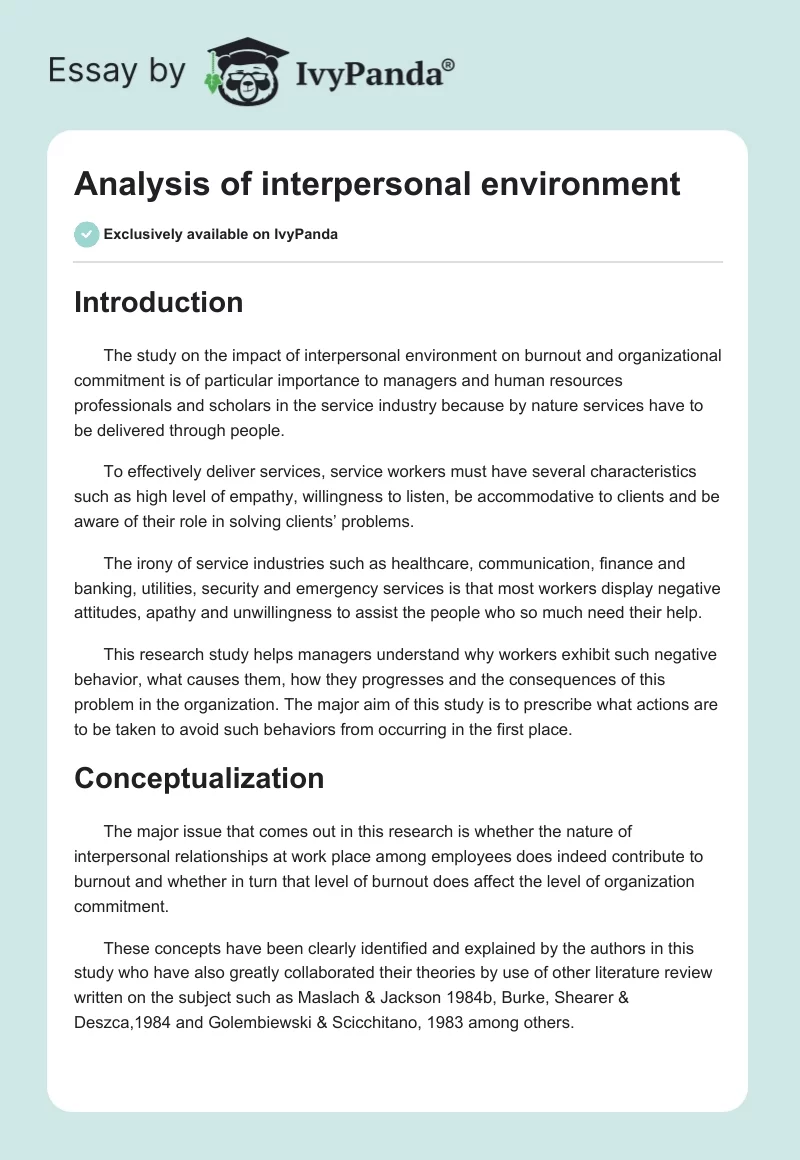 Analysis of Interpersonal Environment. Page 1