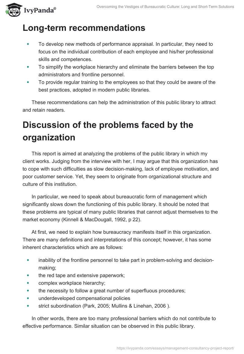 Overcoming the Vestiges of Bureaucratic Culture: Long and Short-Term Solutions. Page 2