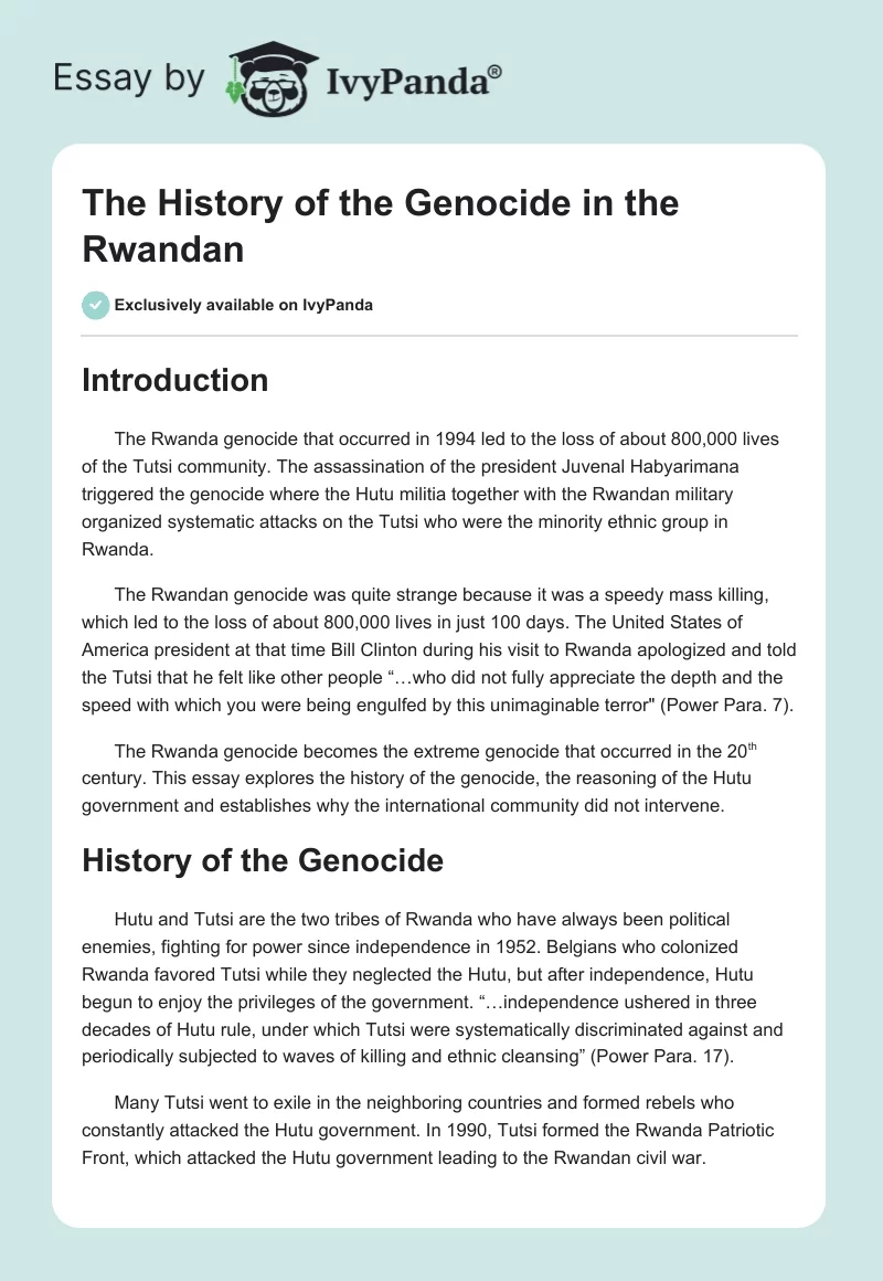 The History of the Genocide in the Rwandan. Page 1