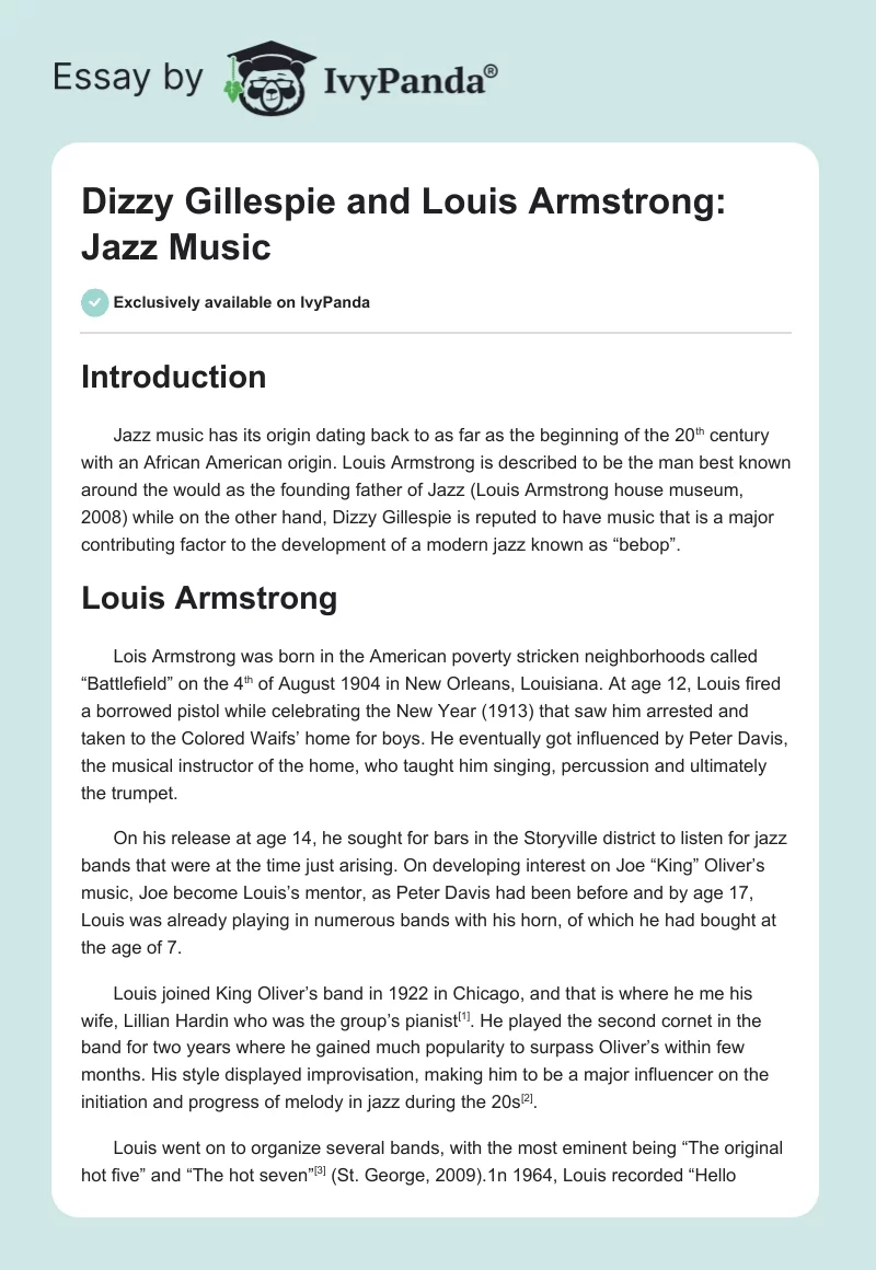 Dizzy Gillespie and Louis Armstrong: Jazz Music. Page 1