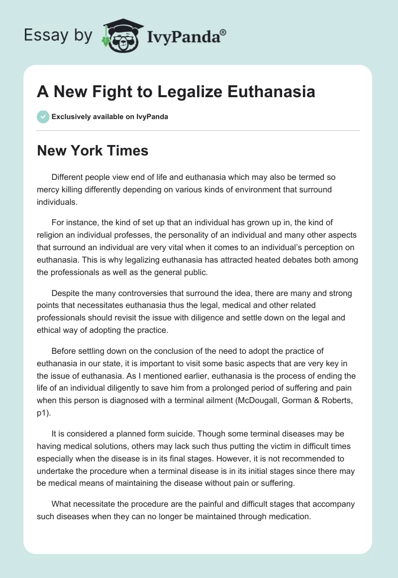 A New Fight to Legalize Euthanasia. Page 1