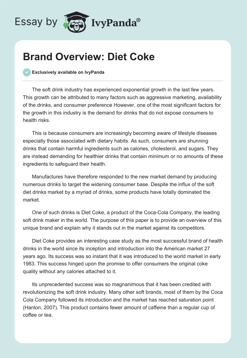 Brand Overview: Diet Coke. Page 1