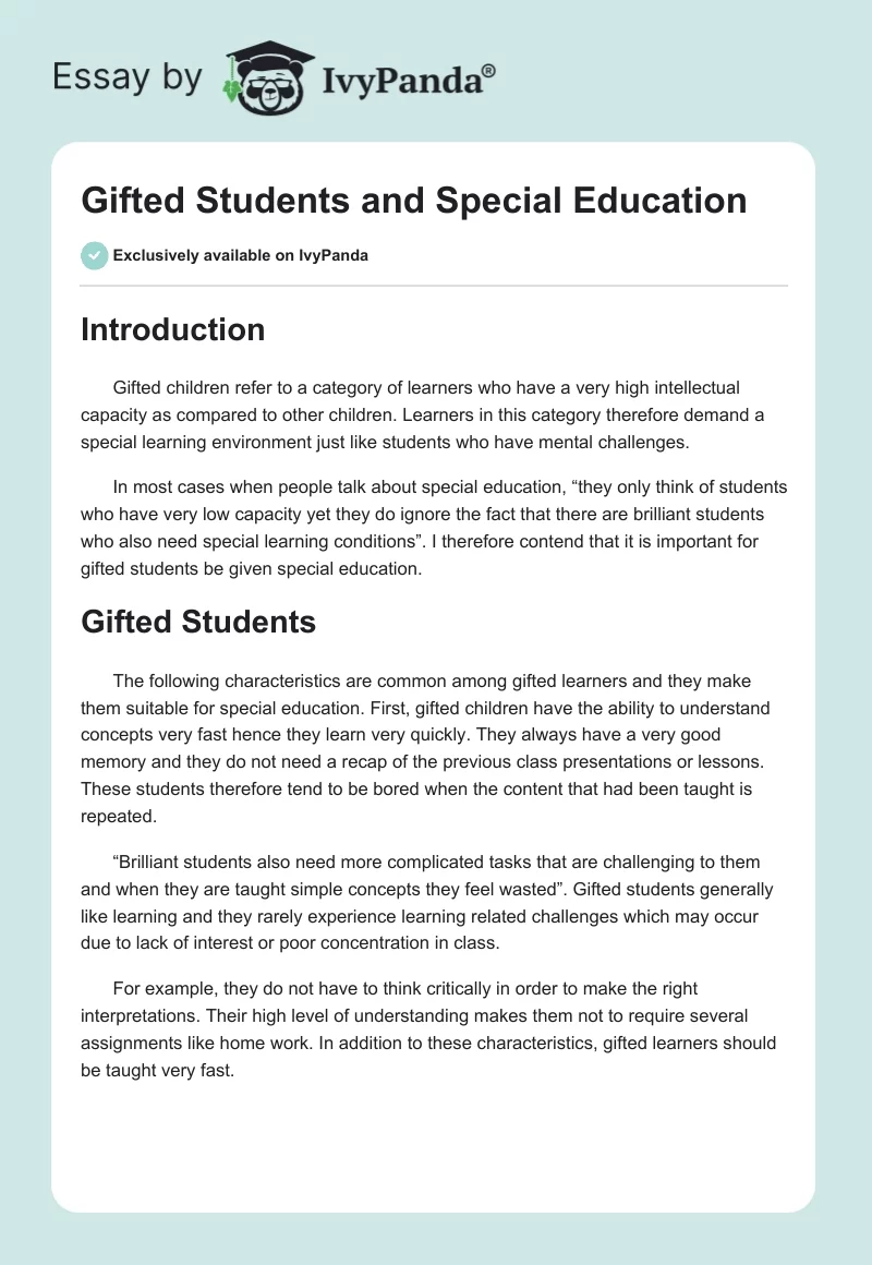 Gifted Students and Special Education. Page 1