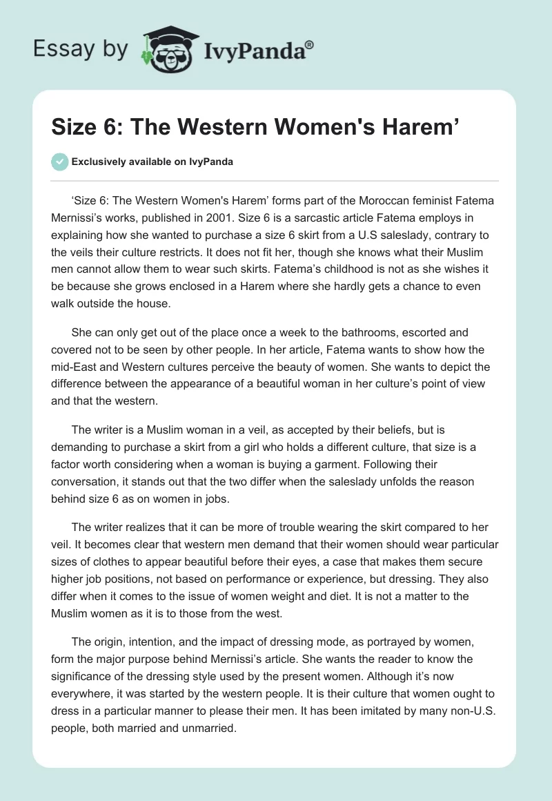 Size 6: The Western Women's Harem. Page 1