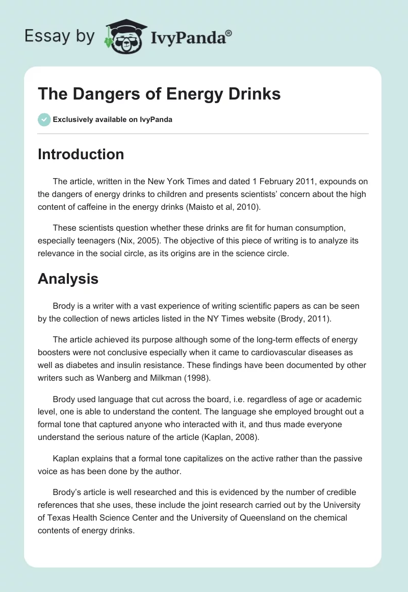 The Dangers of Energy Drinks. Page 1
