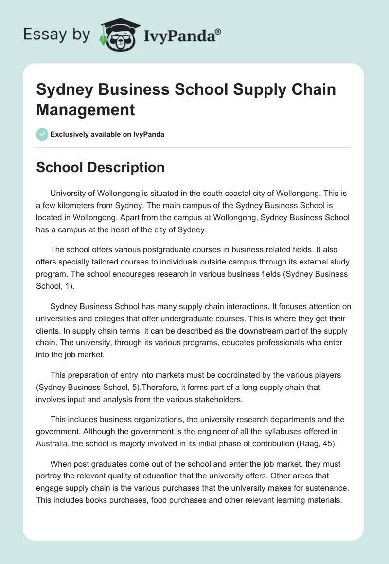 Sydney Business School Supply Chain Management. Page 1