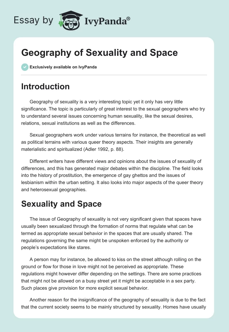 Geography of Sexuality and Space. Page 1