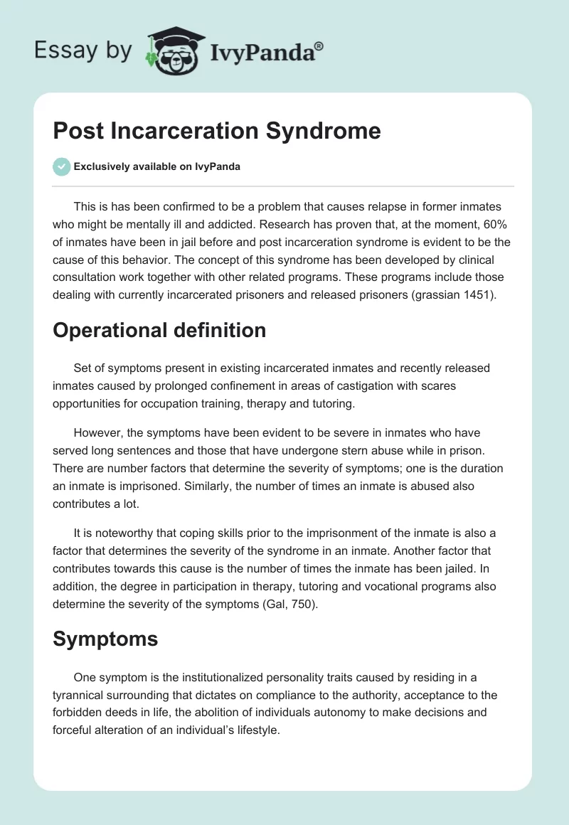 Post Incarceration Syndrome. Page 1