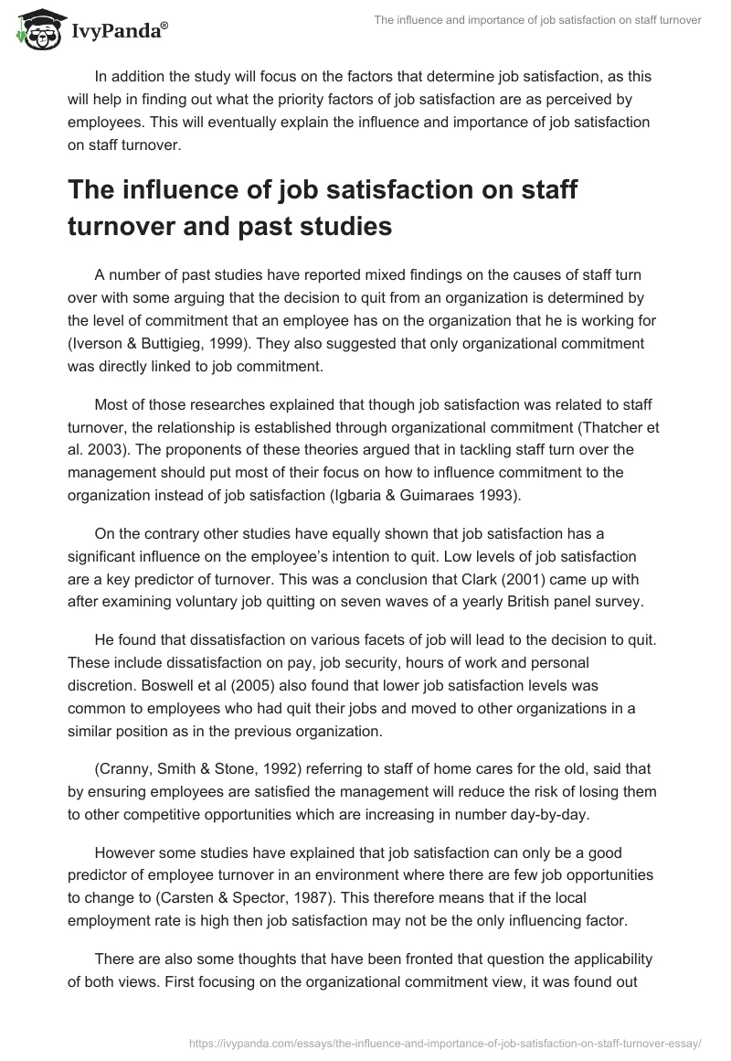 The influence and importance of job satisfaction on staff turnover. Page 2