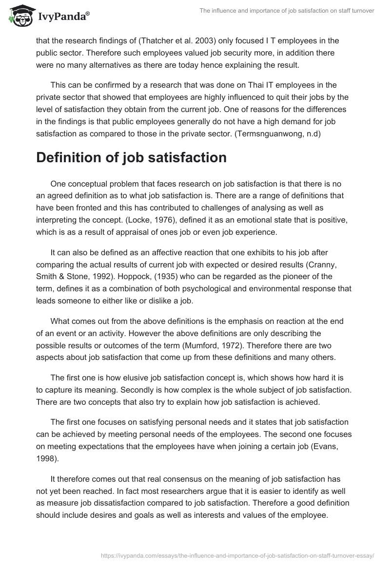The influence and importance of job satisfaction on staff turnover. Page 3