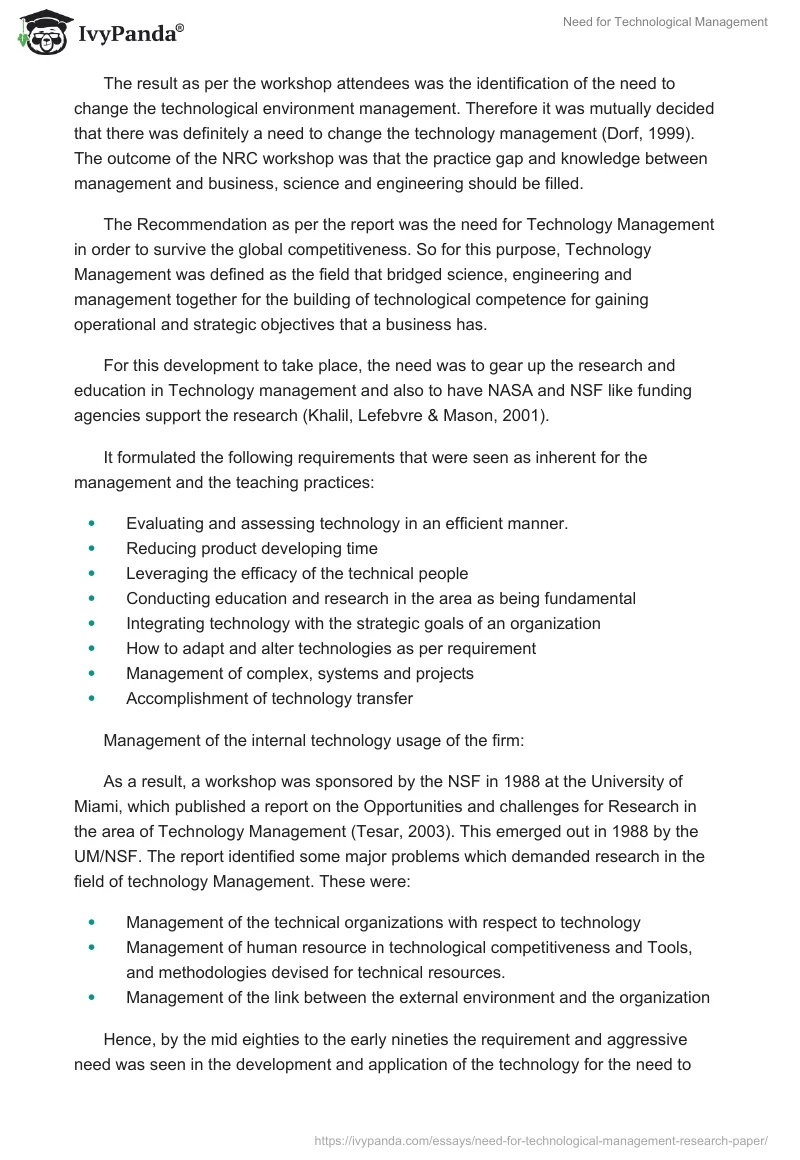 Need for Technological Management. Page 4