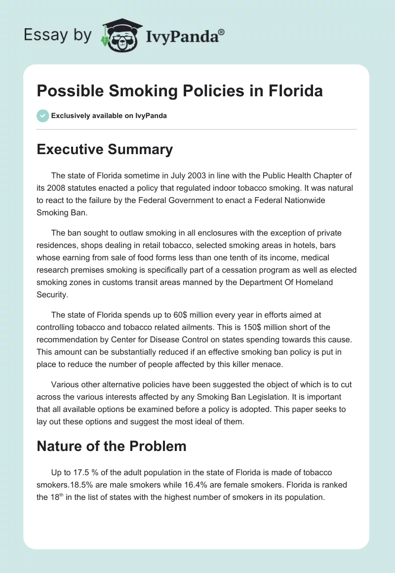 Possible Smoking Policies in Florida. Page 1