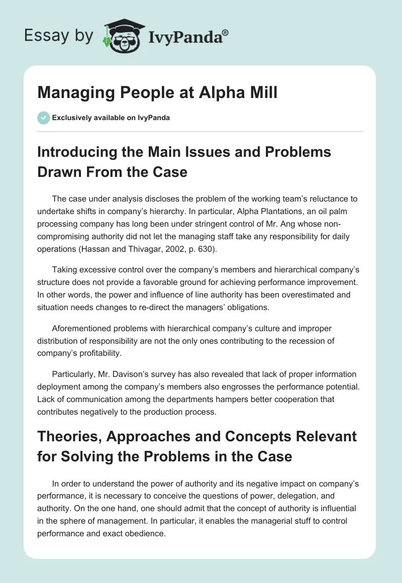 Managing People at Alpha Mill. Page 1