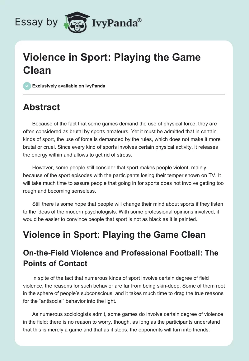 Violence in Sport: Playing the Game Clean. Page 1