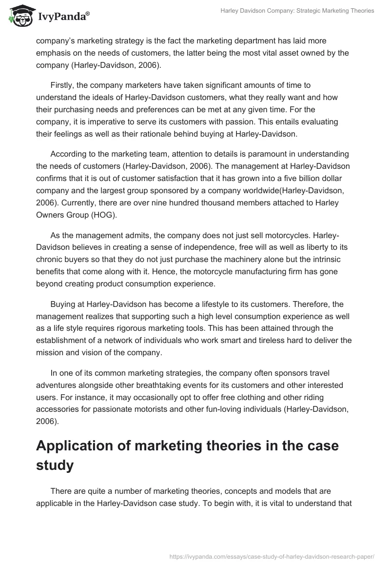 Harley Davidson Company: Strategic Marketing Theories. Page 2