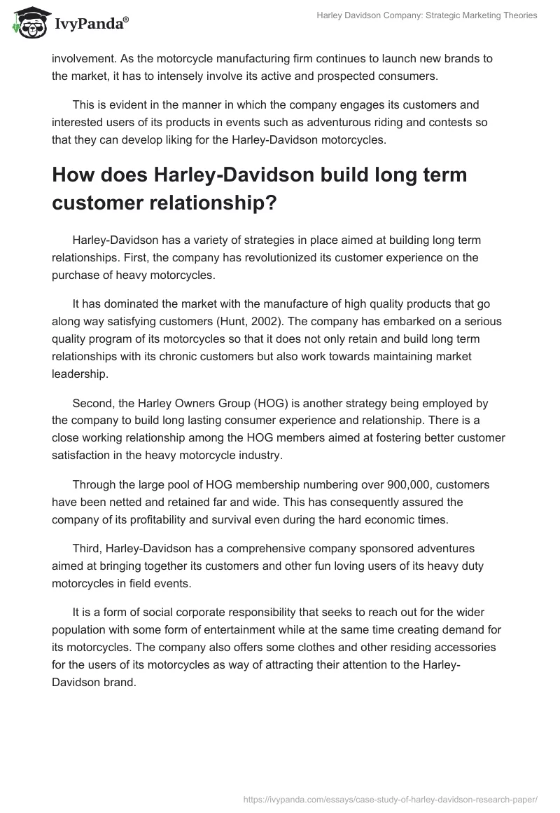 Harley Davidson Company: Strategic Marketing Theories. Page 4