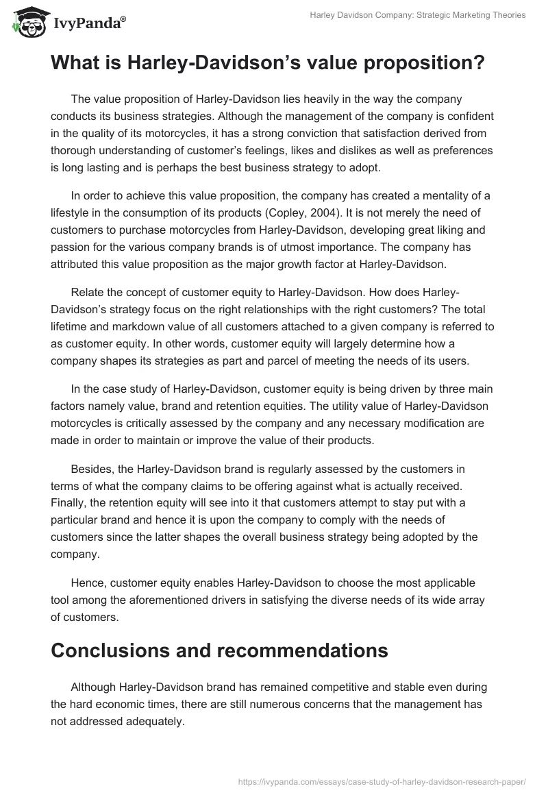 Harley Davidson Company: Strategic Marketing Theories. Page 5