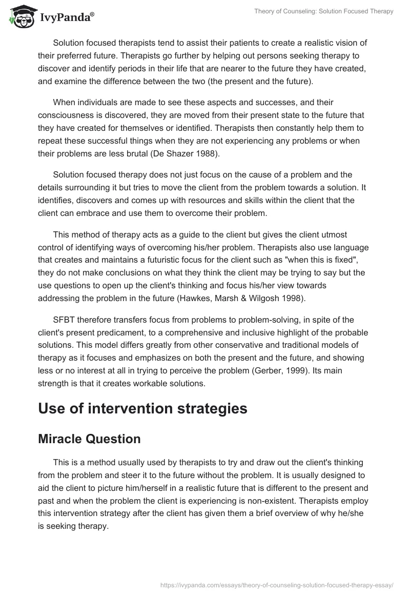 Theory of Counseling: Solution Focused Therapy. Page 2