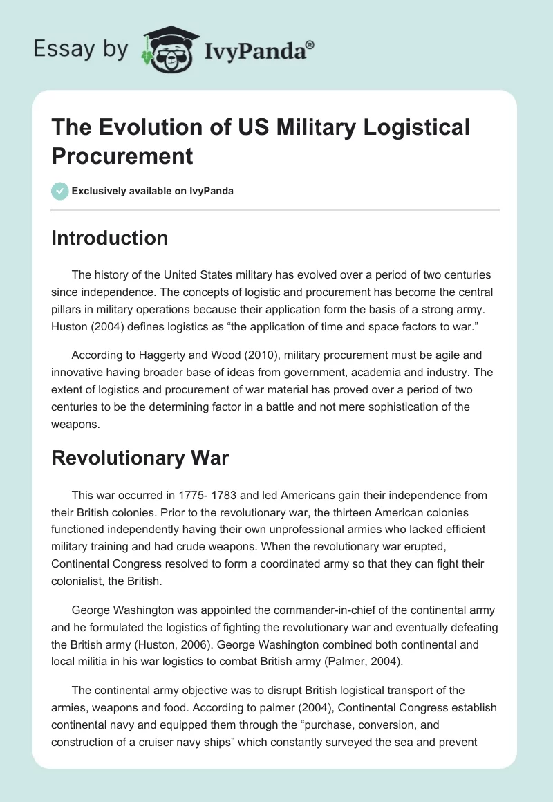 The Evolution of US Military Logistical Procurement. Page 1