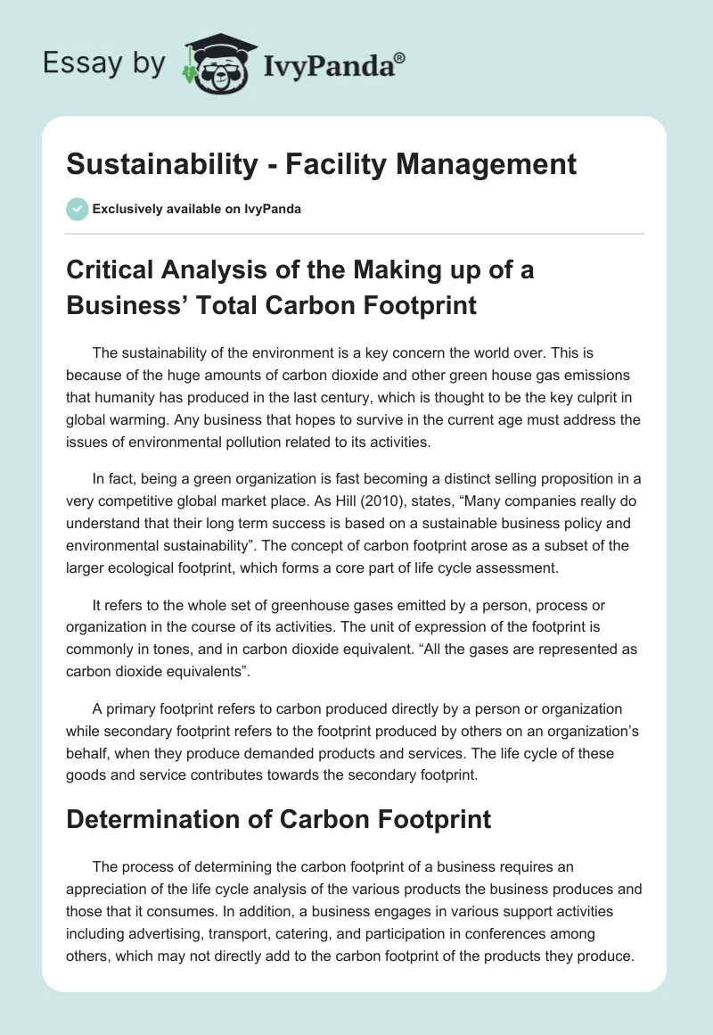 Sustainability - Facility Management. Page 1