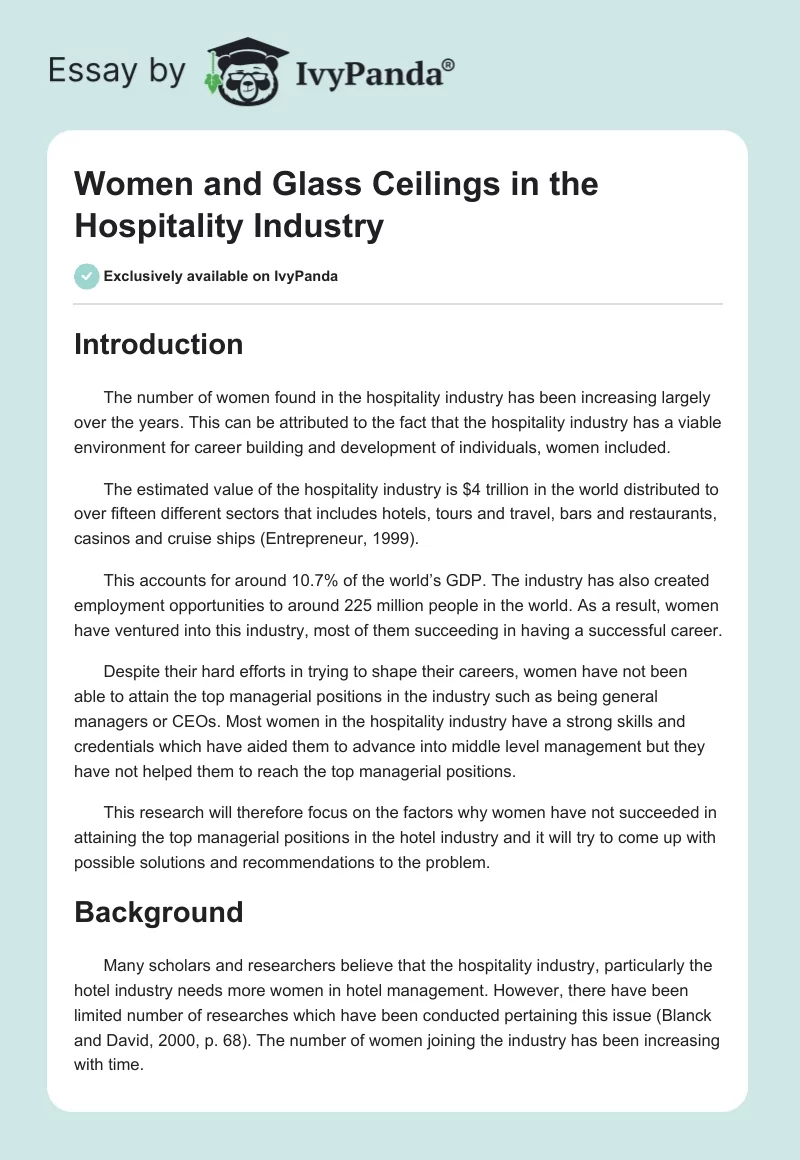 Women and Glass Ceilings in the Hospitality Industry. Page 1
