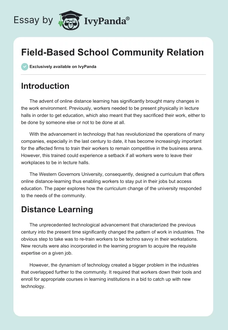 Field-Based School Community Relation. Page 1