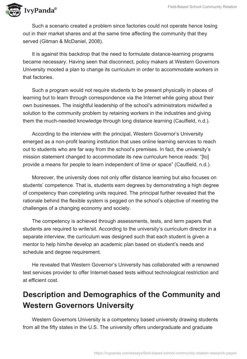 Field-Based School Community Relation. Page 2