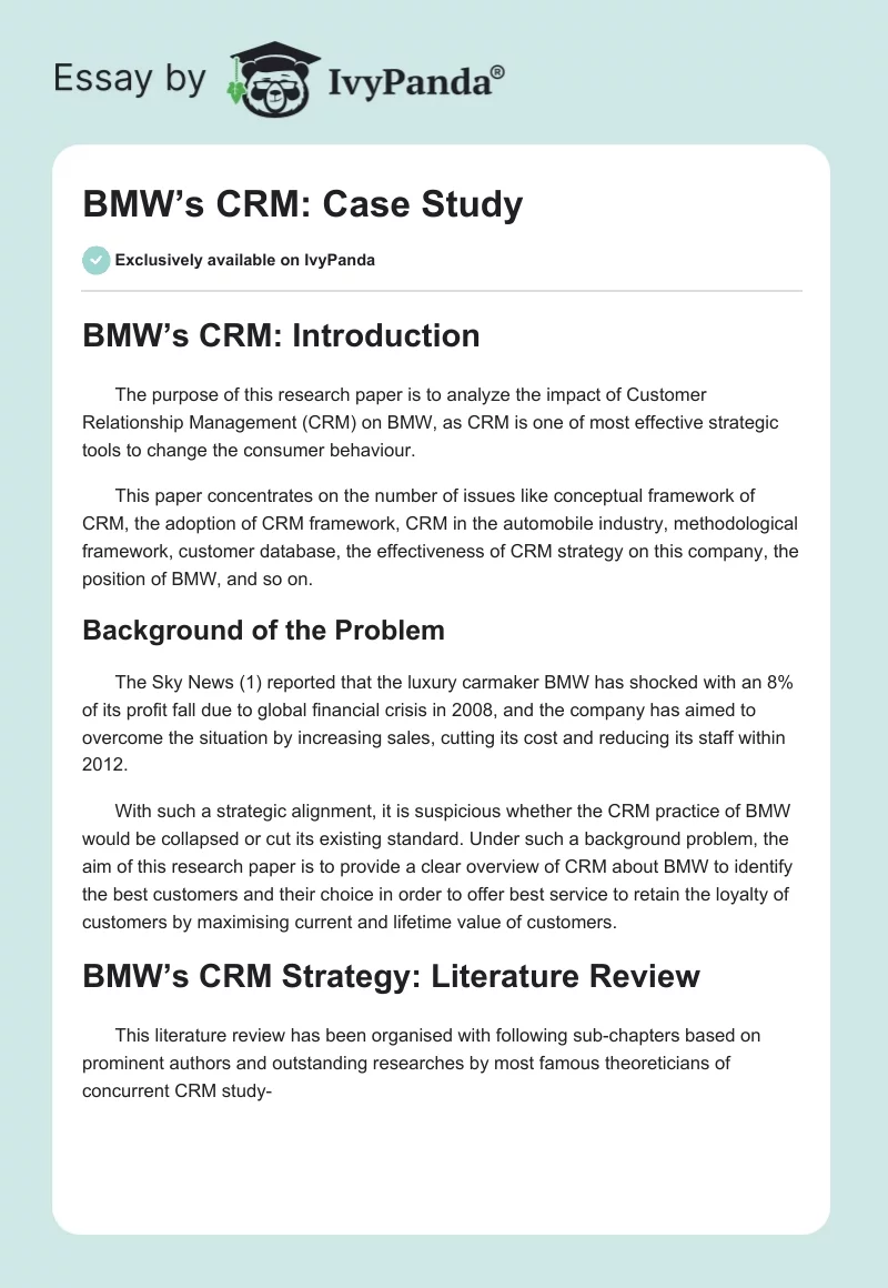BMW’s CRM: Case Study. Page 1