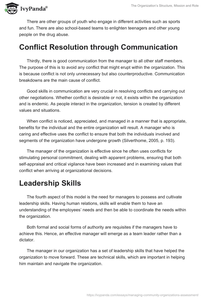 The Organization’s Structure, Mission and Role. Page 4