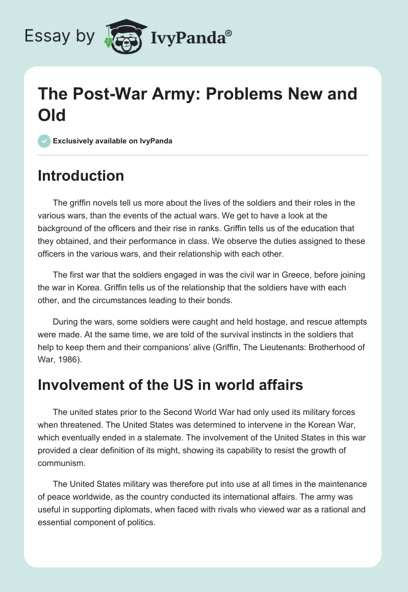 The Post-War Army: Problems New and Old. Page 1