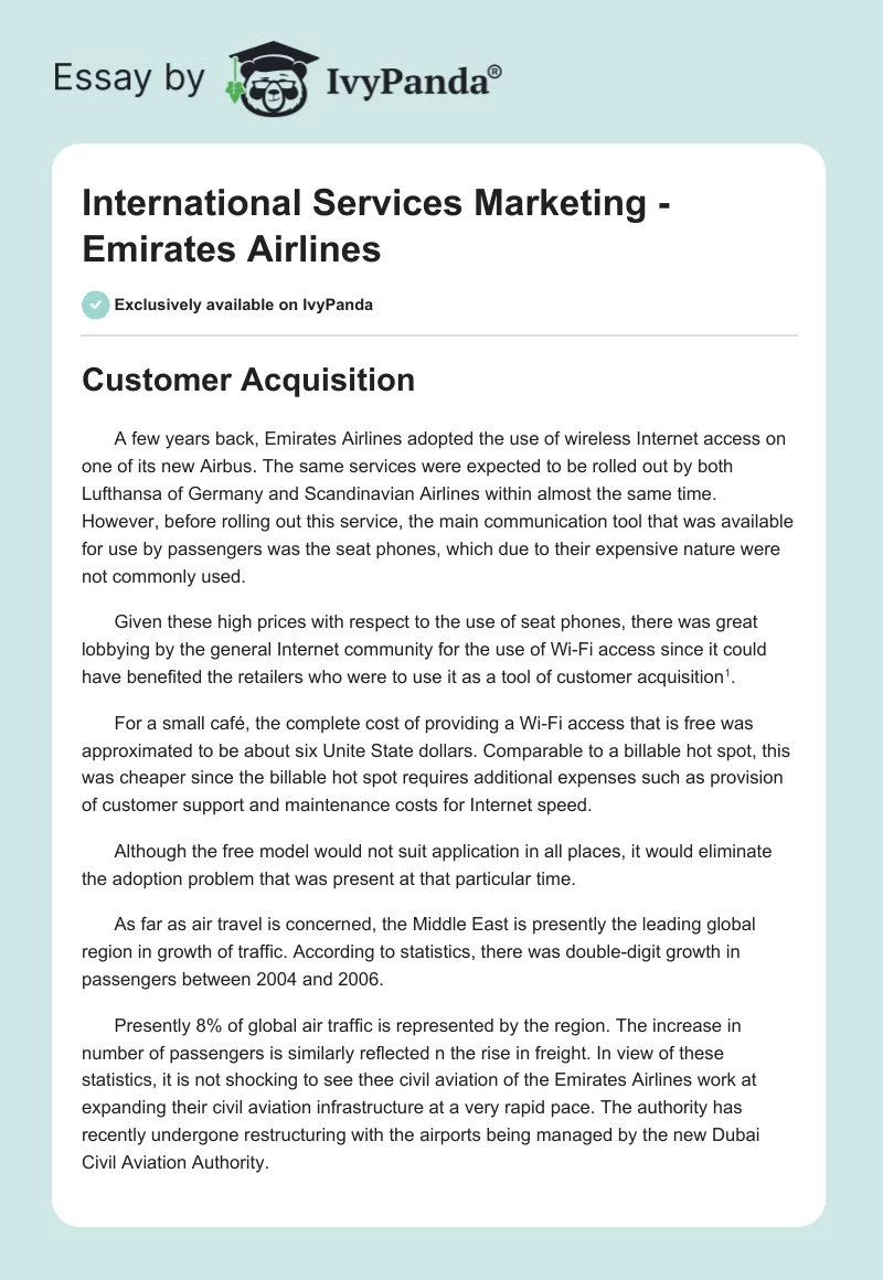 International Services Marketing - Emirates Airlines. Page 1