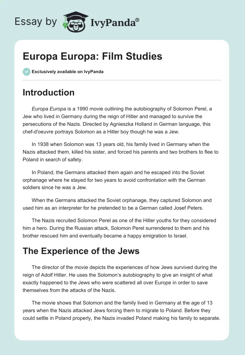 Europa Europa: Film Studies. Page 1