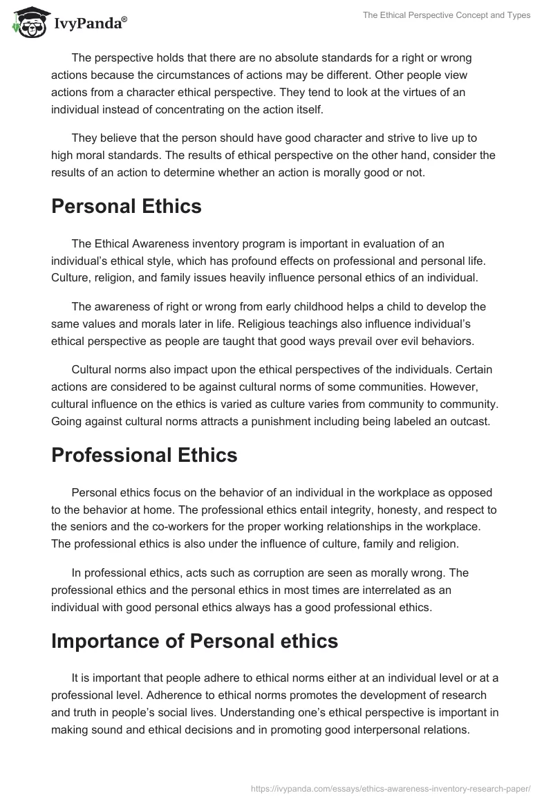 The Ethical Perspective Concept and Types. Page 2