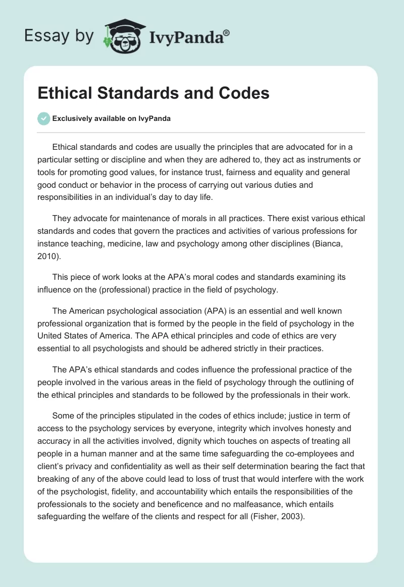 Ethical Standards and Codes. Page 1