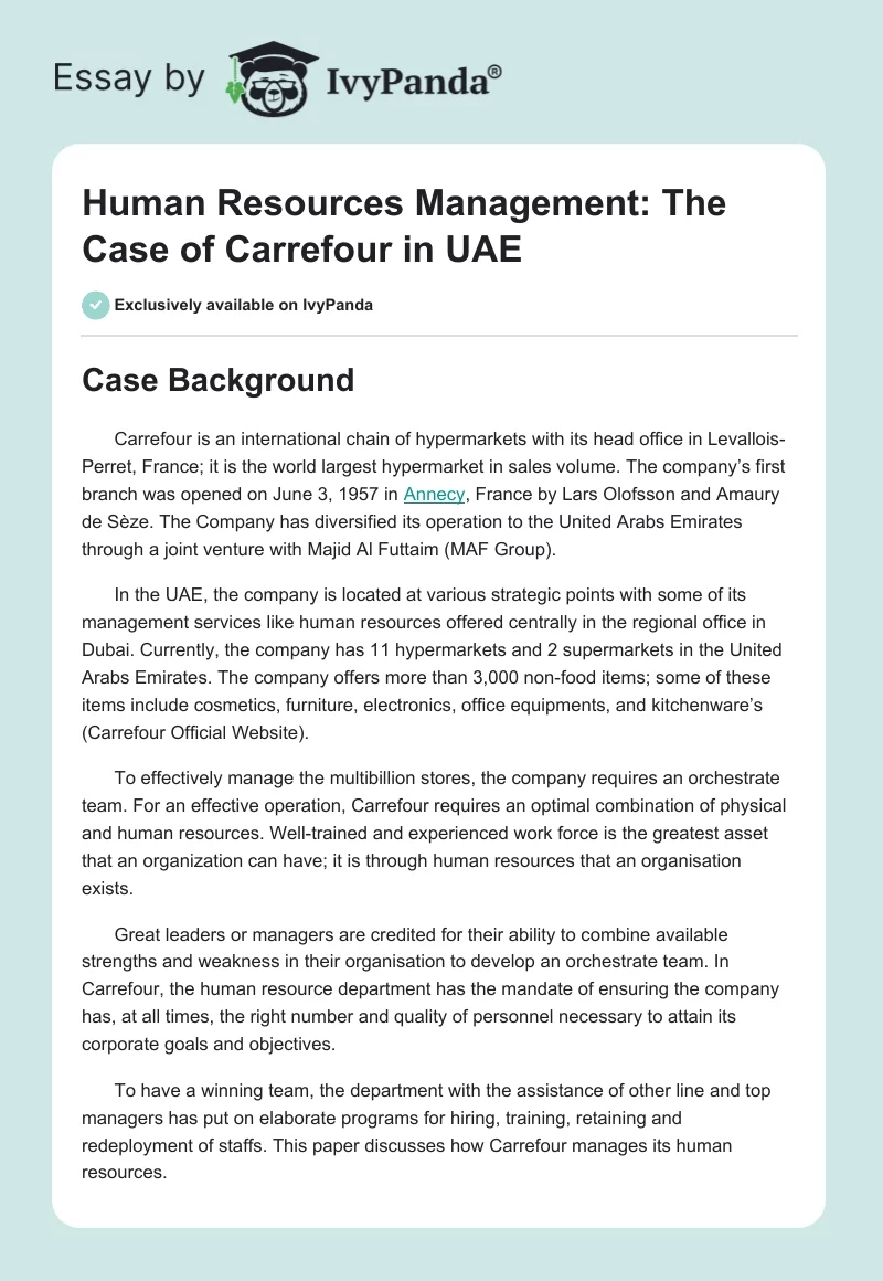 Human Resources Management: The Case of Carrefour in UAE. Page 1