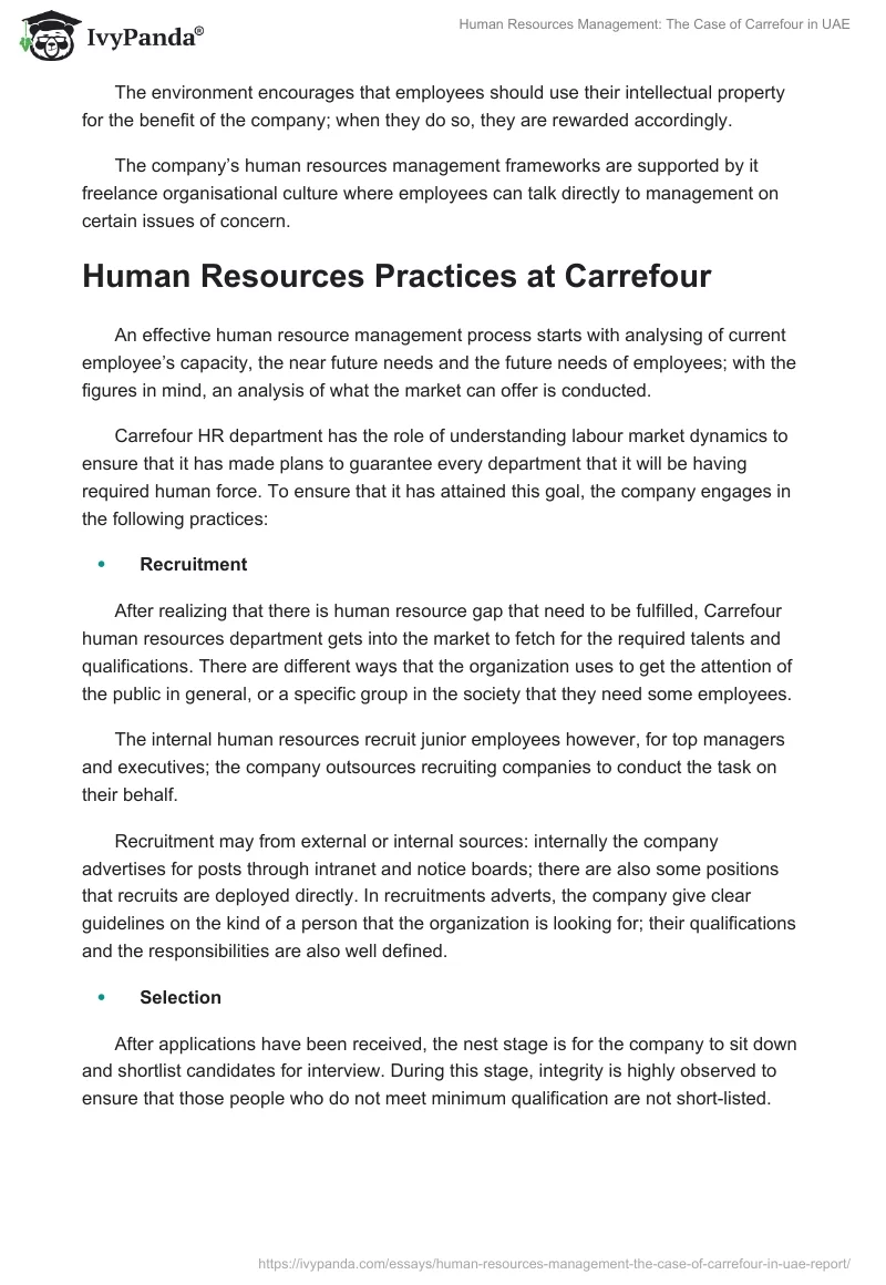 Human Resources Management: The Case of Carrefour in UAE. Page 4