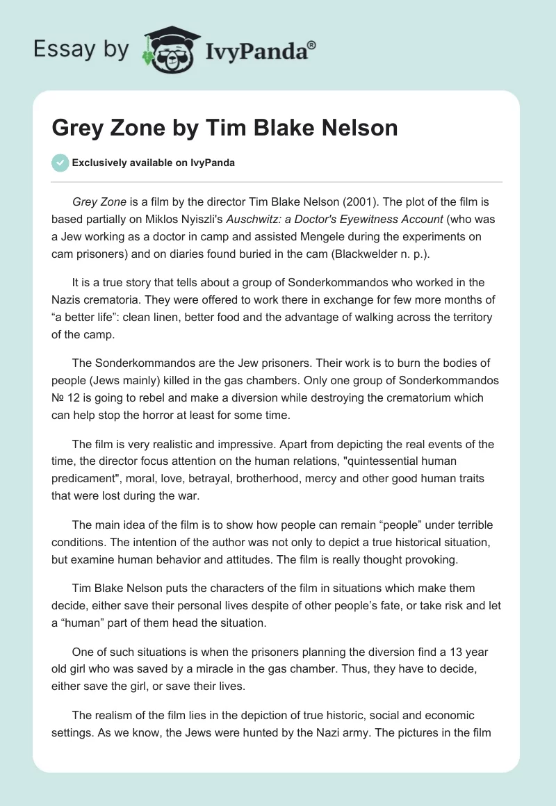 Grey Zone by Tim Blake Nelson. Page 1