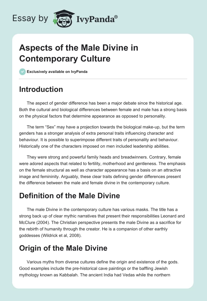 Aspects of the Male Divine in Contemporary Culture. Page 1