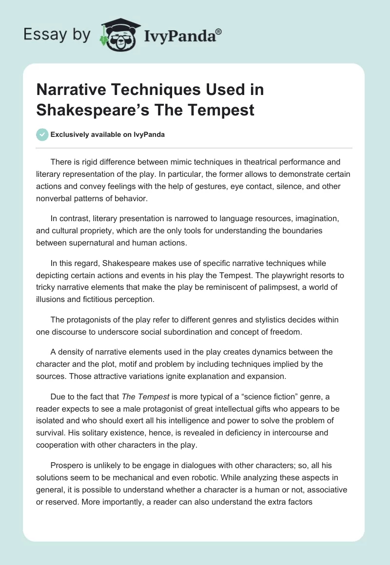 Narrative Techniques Used in Shakespeare’s The Tempest. Page 1