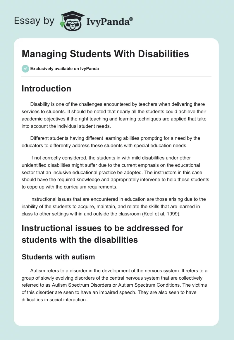 Managing Students With Disabilities. Page 1