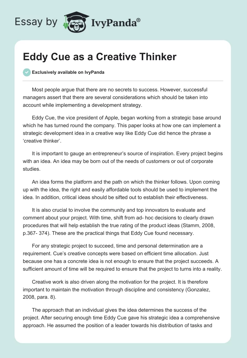 Eddy Cue as a Creative Thinker. Page 1