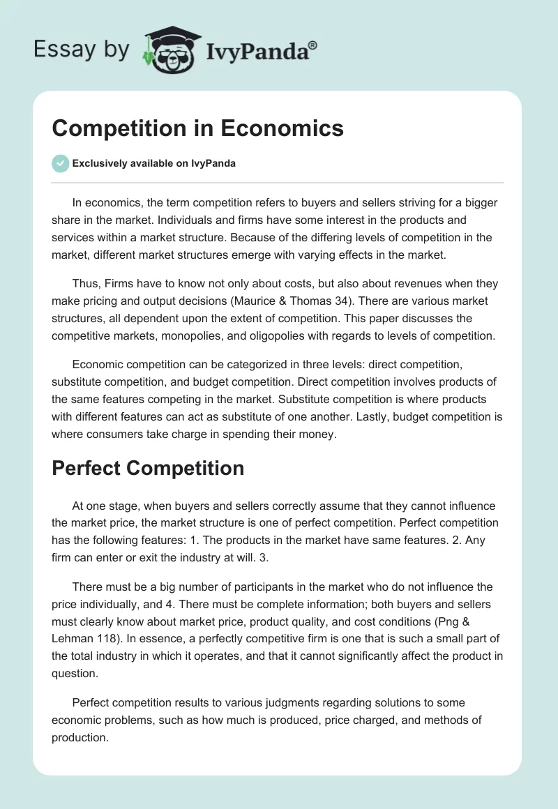 Competition in Economics. Page 1