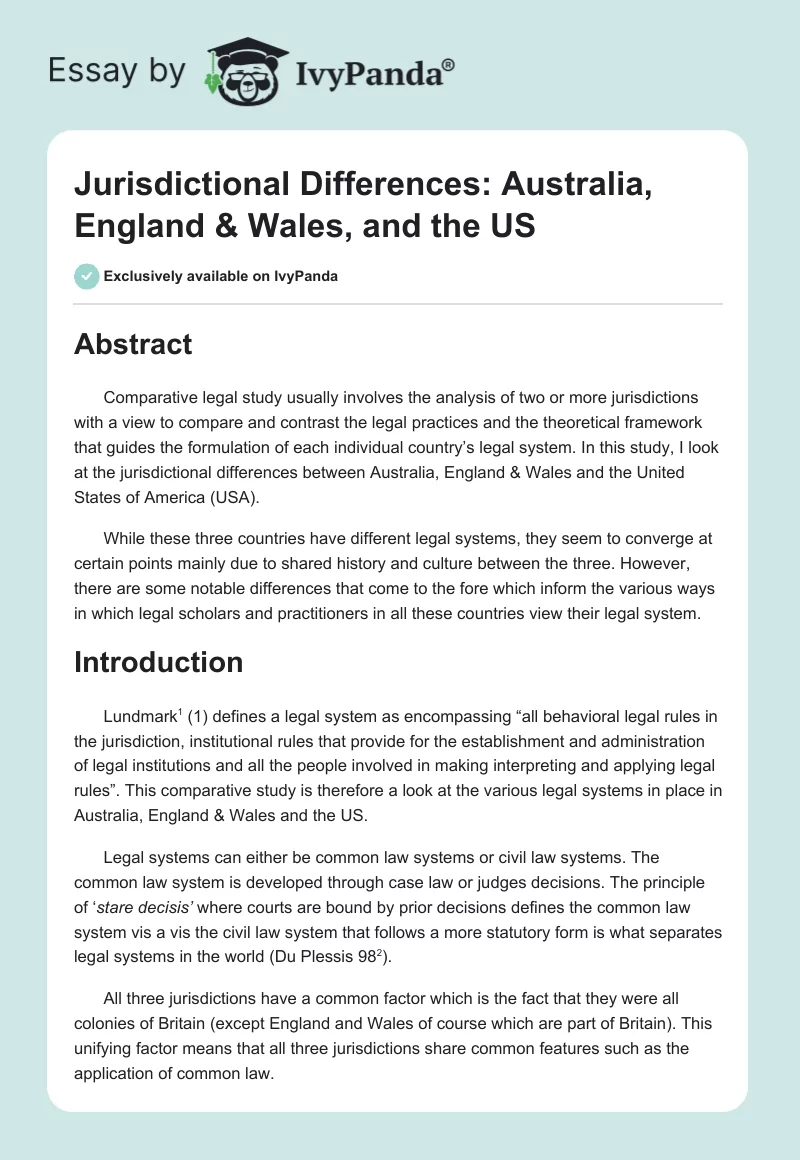 Jurisdictional Differences: Australia, England & Wales, and the US. Page 1