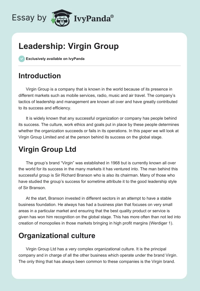 Leadership: Virgin Group. Page 1